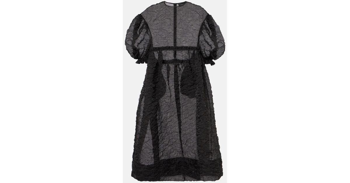 Simone Rocha Gathered Puff-Sleeve Midi Dress in Black | Lyst