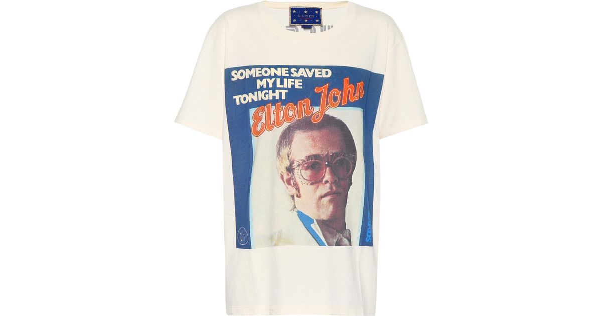 Gucci Cotton Elton John Printed T-shirt in Beige (Natural) | Lyst
