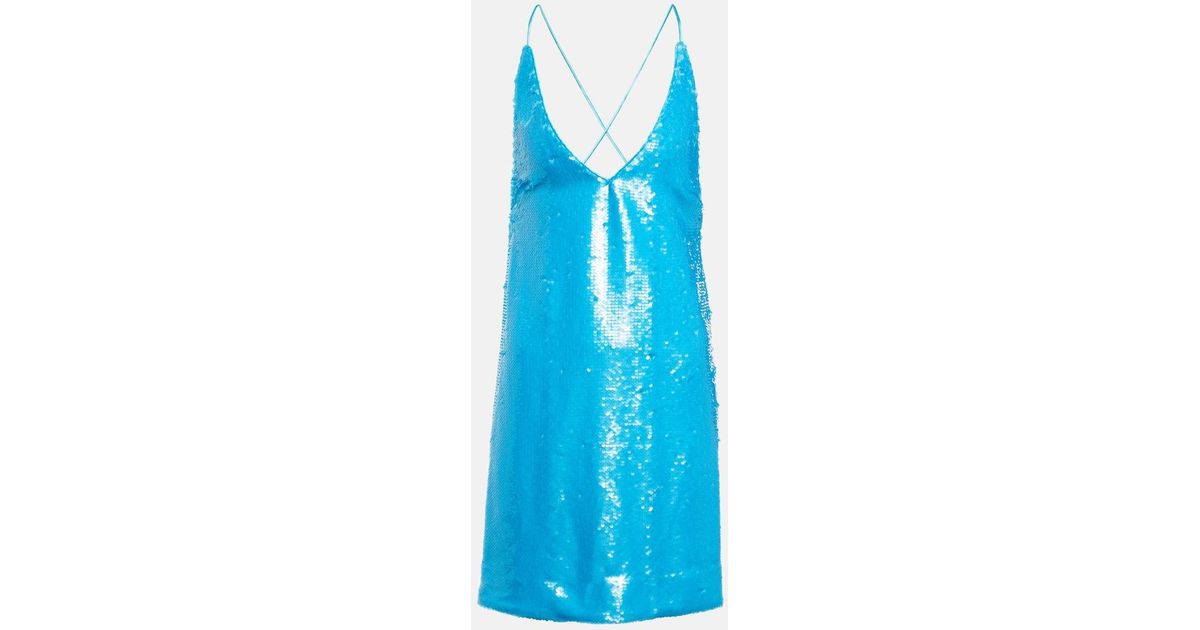ganni blue sequin dress Sequined midi dress in blue - Ganni