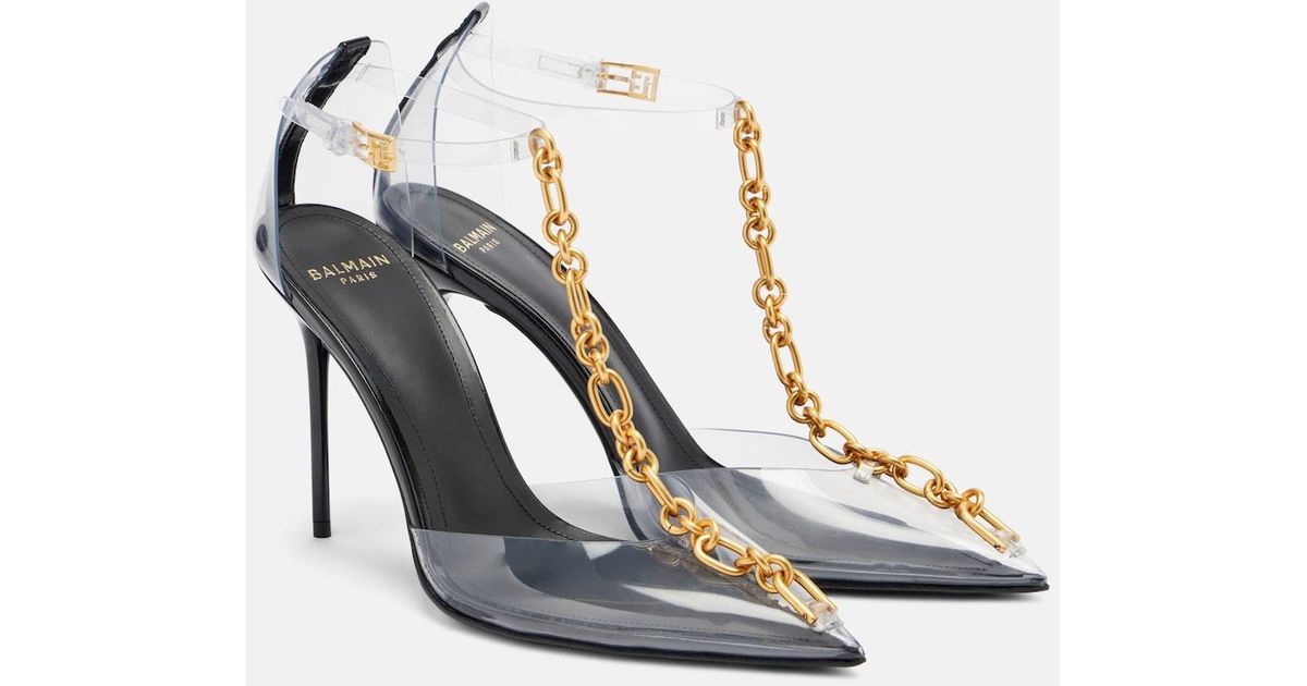 Balmain Chain-Detail Pvc Slingback Pumps in Blue | Lyst