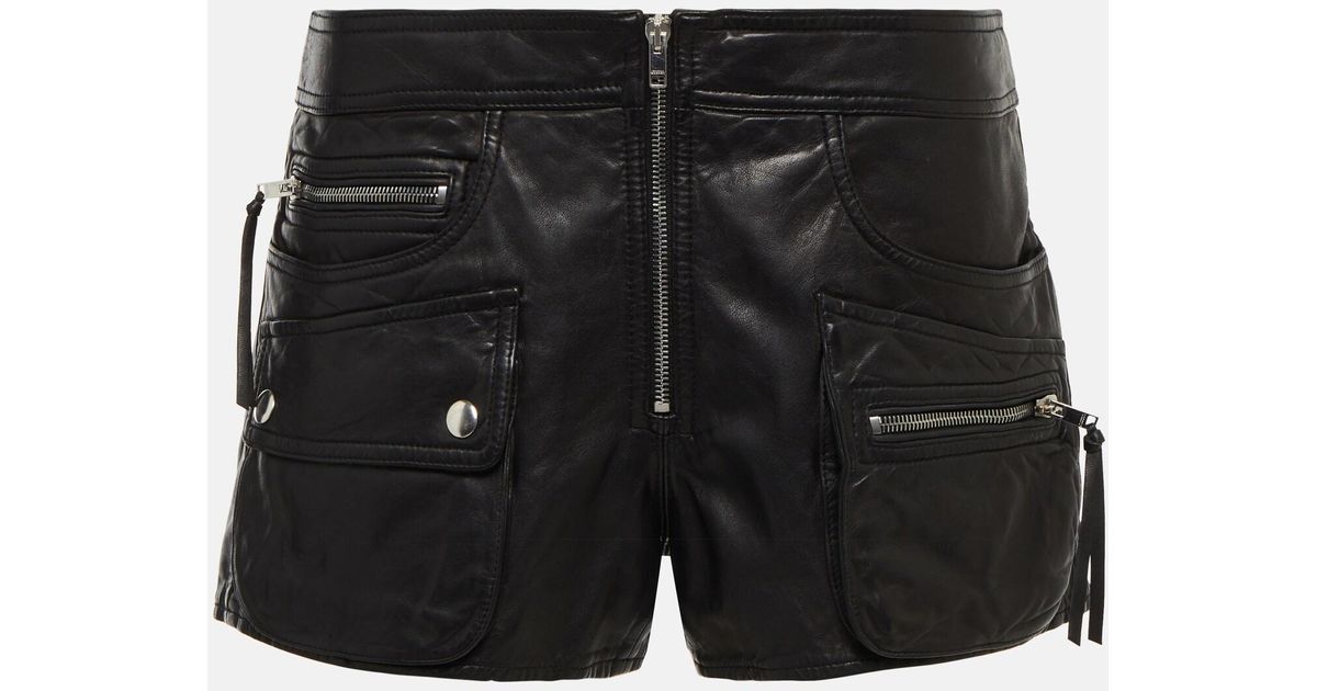 Isabel Marant Coria Leather Cargo Shorts in Black | Lyst