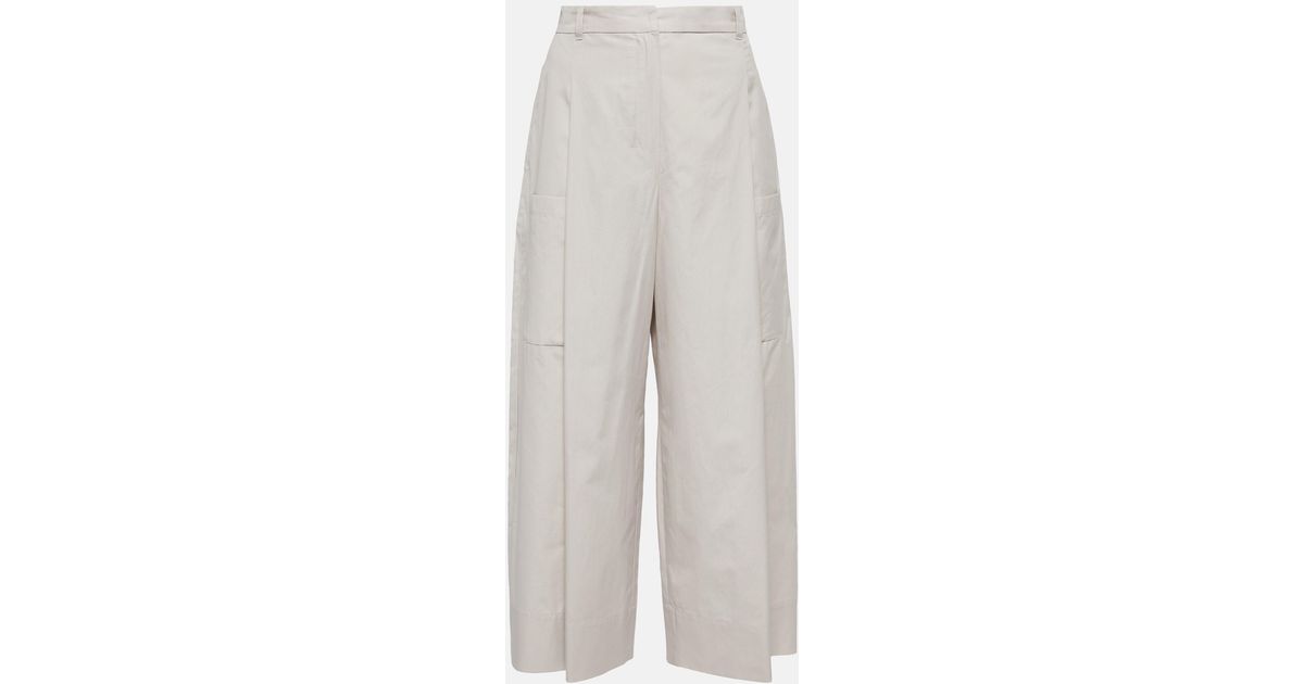Max Mara Wide-leg Cotton Poplin Pants in White | Lyst