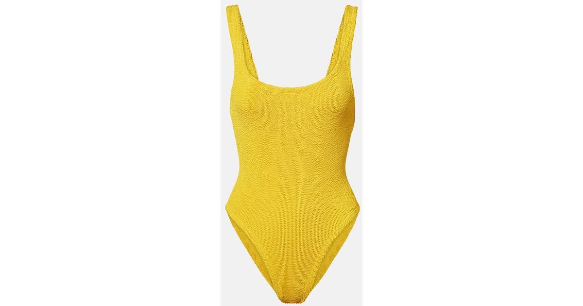 Hunza G Square Neck Swimsuit in Yellow Lyst UK