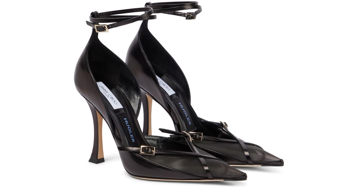 Jimmy Choo X Mugler Leather And Mesh Pumps in Black | Lyst