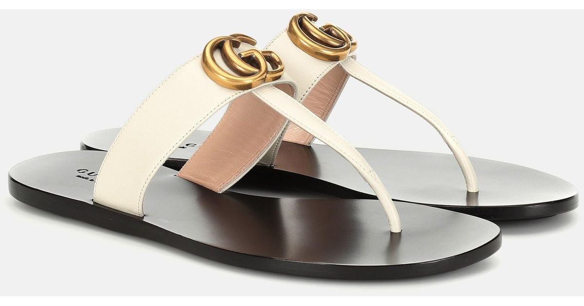 Gucci Double G Leather Thong Sandals in White Lyst
