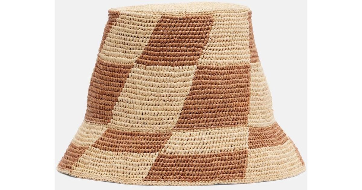 ALÉMAIS Checked Raffia Bucket Hat in Natural | Lyst