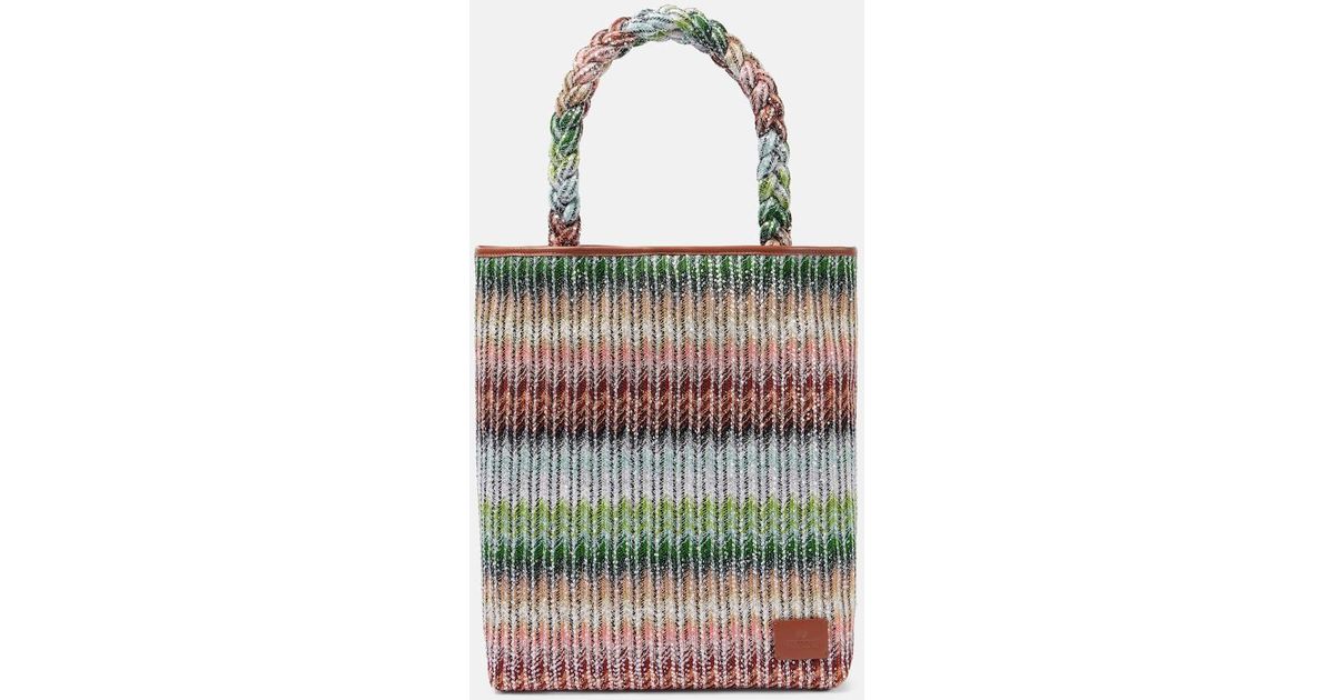 【MISSONI】 Zigzag Large leather-trimmed tote bag Zigzag Large leather-trimmed tote bag in multicoloured