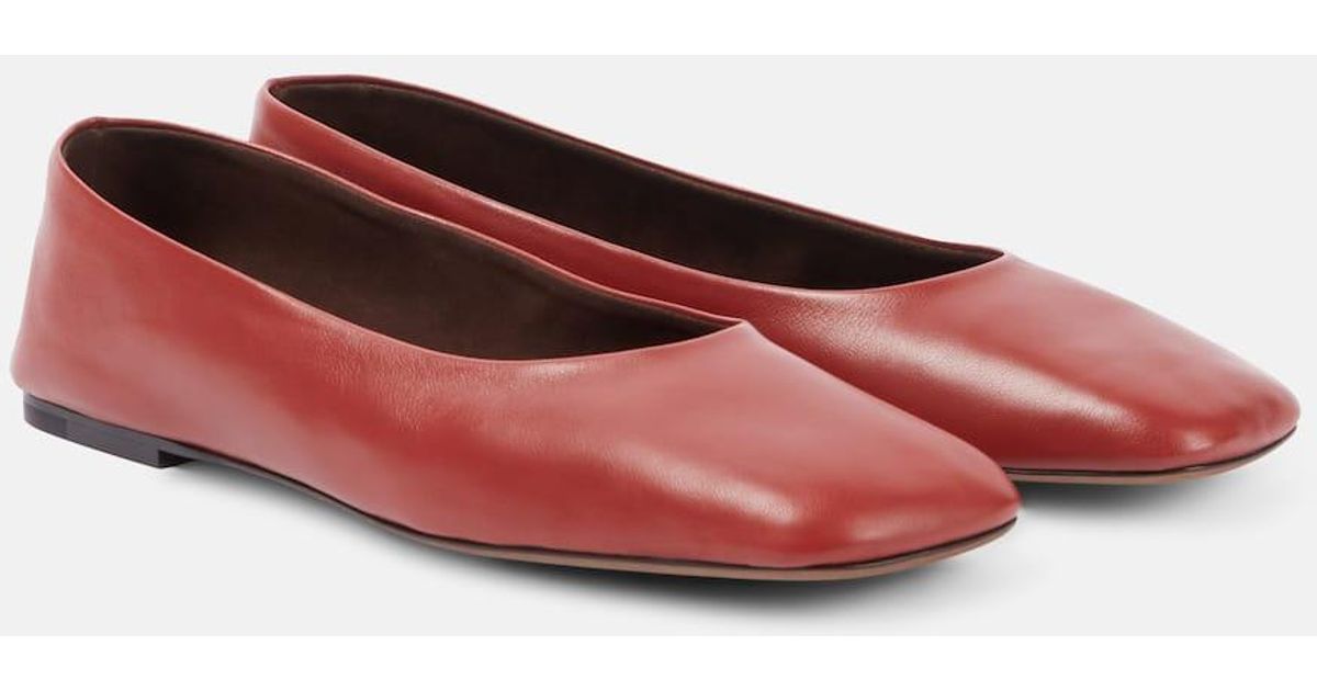 The Row Square Leather Ballet Flats in Red | Lyst
