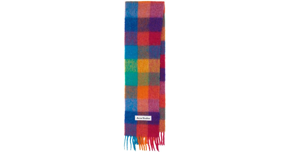 Acne Studios Checked Alpaca Wool-blend Scarf in Blue | Lyst