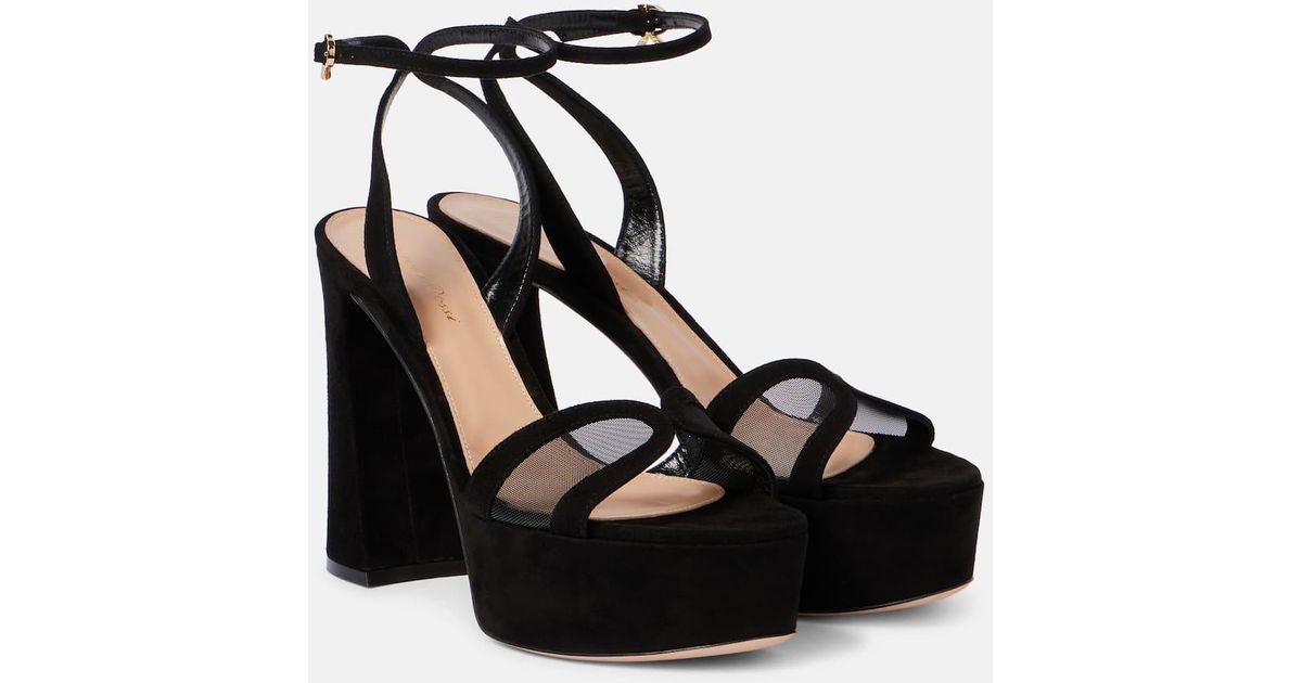 Gianvito Rossi Velvet And Mesh Platform Sandals in Black | Lyst