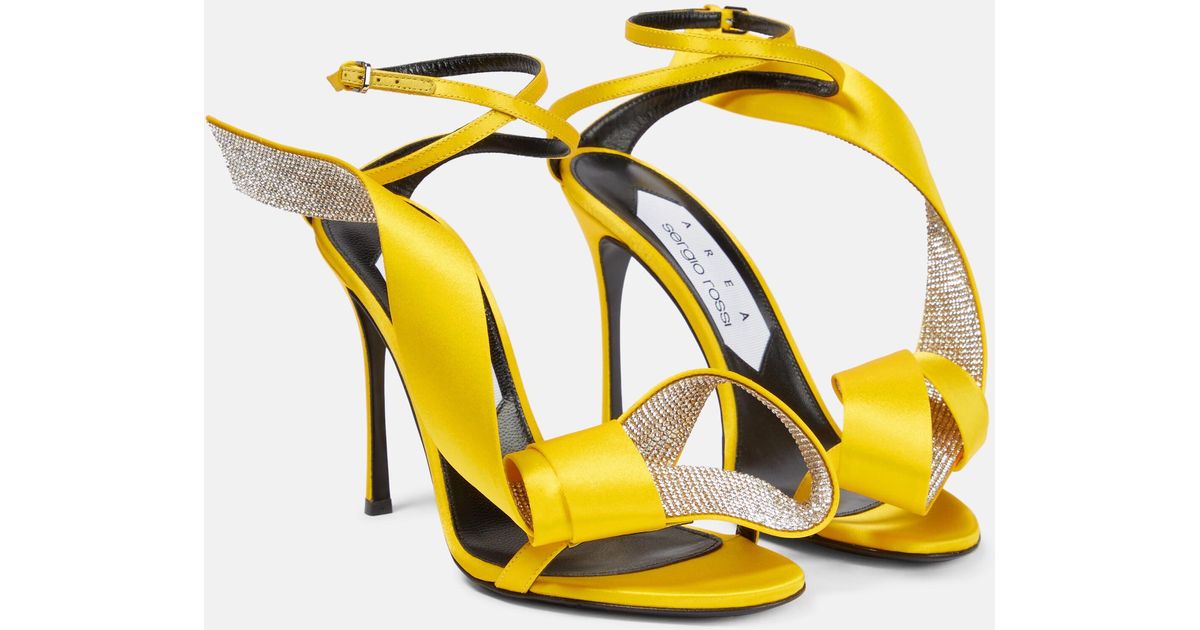 Area X Sergio Rossi Marquise Embellished Satin Sandals in Yellow | Lyst