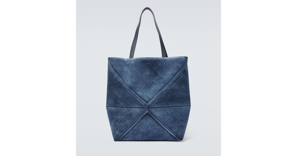 Loewe Puzzle Fold Large Suede Tote Bag in Blue for Men | Lyst