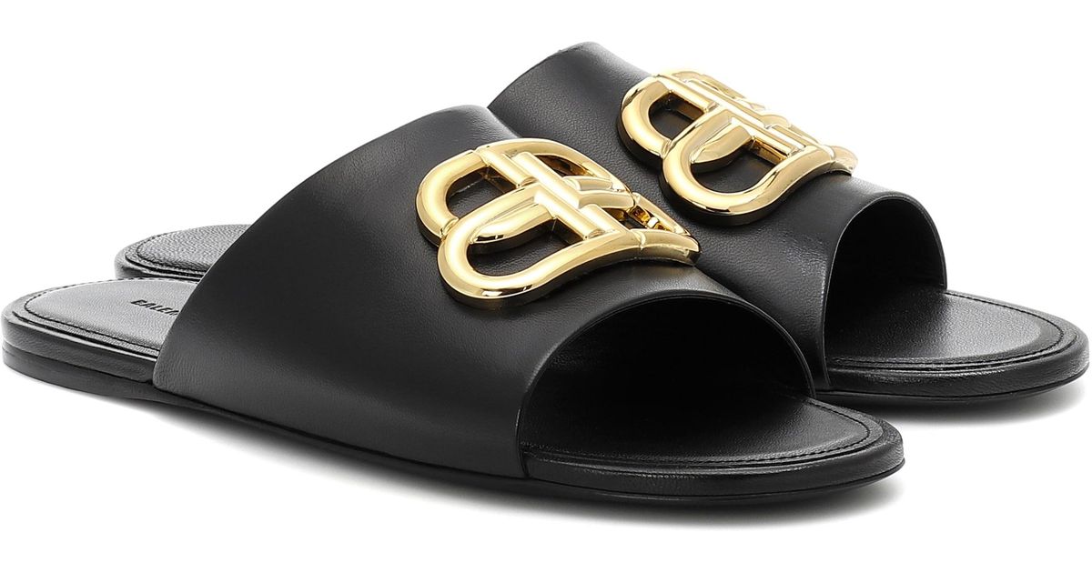 Balenciaga Oval Bb Mule Sandal in Black / Gold (Black) - Lyst