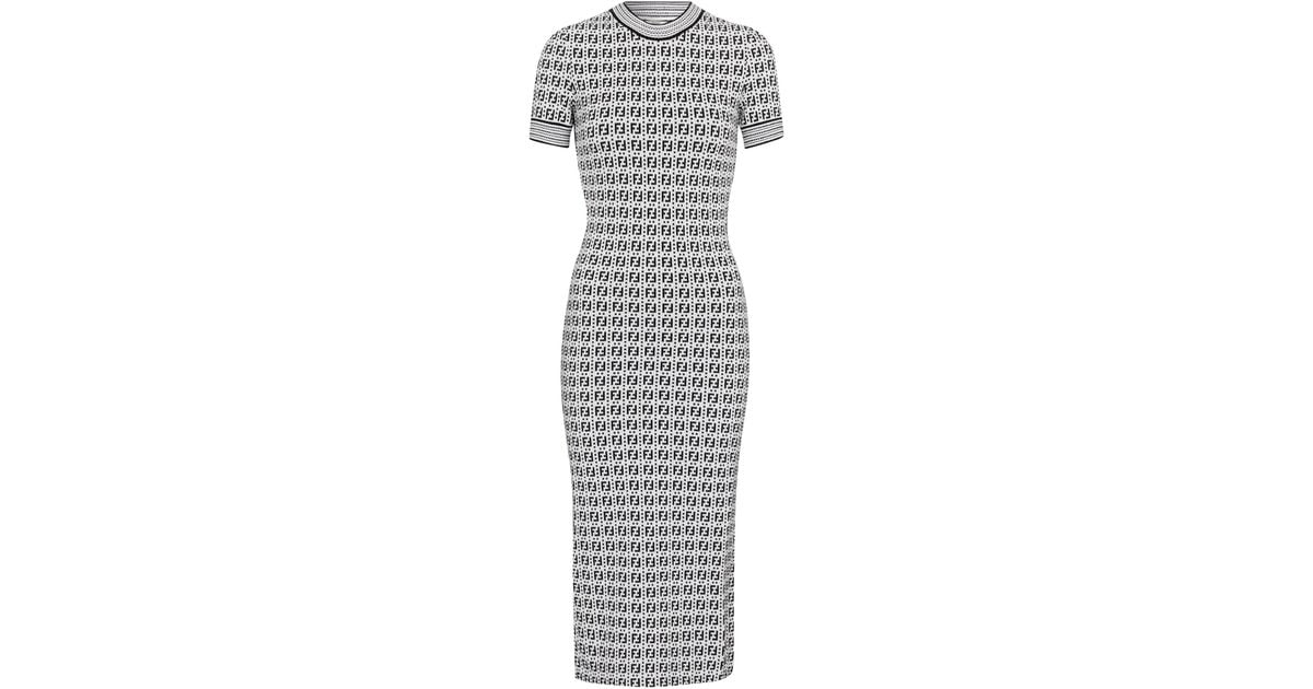 Fendi Logo Jacquard Knit Midi Dress in White Lyst Australia