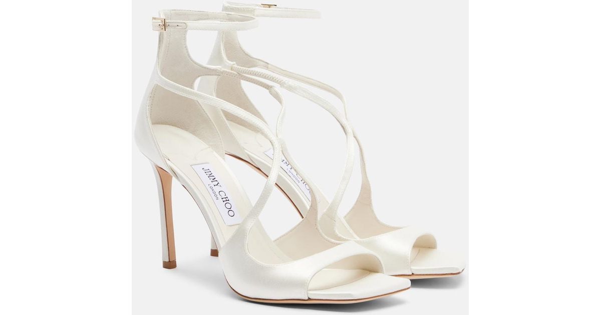 Jimmy Choo Azia 95 Satin Sandals in White | Lyst