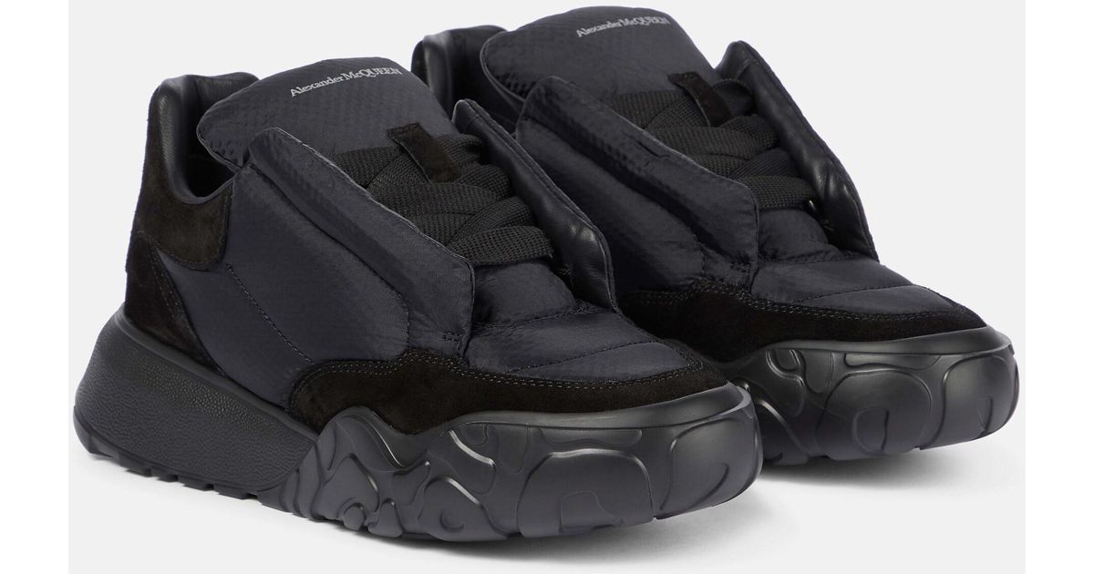 McQueen Puffy Suede-trimmed Sneakers in Black | Lyst