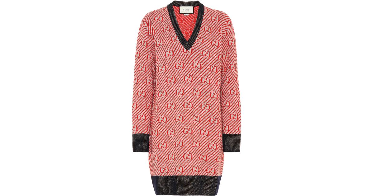 Gucci GG Striped Sweater Dress in Red Lyst