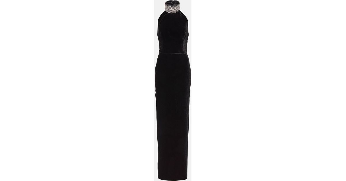Rasario Embellished Velvet Maxi Dress in Black | Lyst