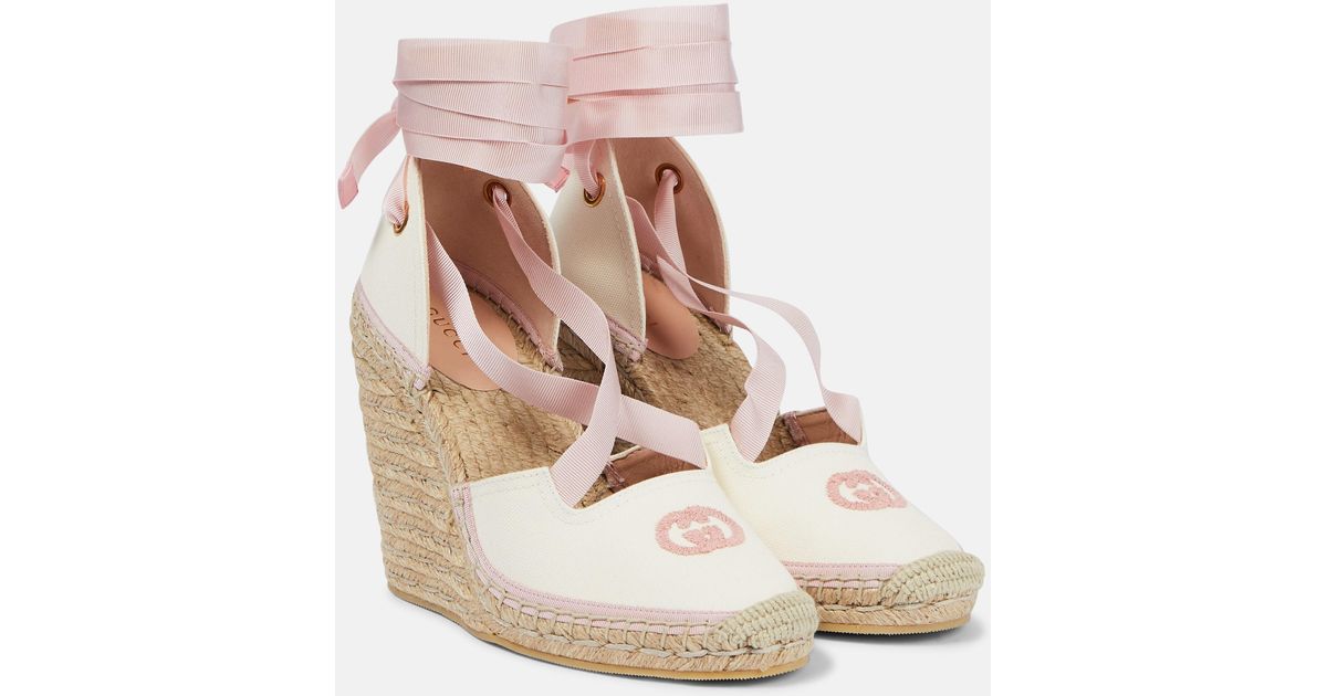 Gucci GG Canvas Wedge Espadrilles in White | Lyst UK