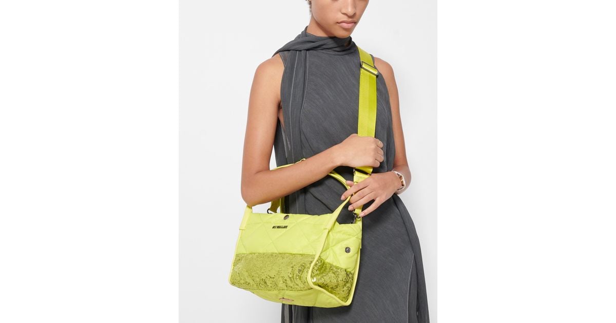 MZ Wallace Acid Yellow Sequin Quilted Small Madison Shoulder Bag in Green Lyst