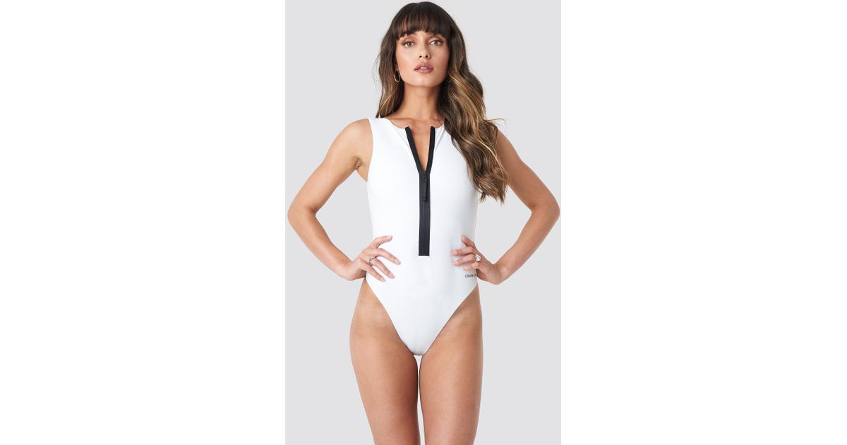 Calvin Klein Square Back One Piece Swimsuit White | Lyst