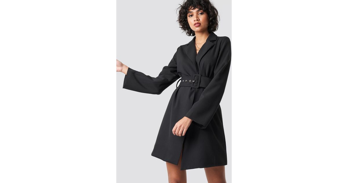 wide sleeve belted blazer dress