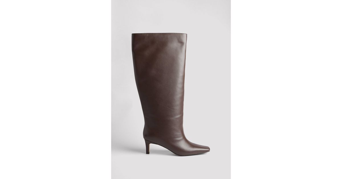 NA-KD Brown Leather Stiletto Wide Shaft Boots | Lyst