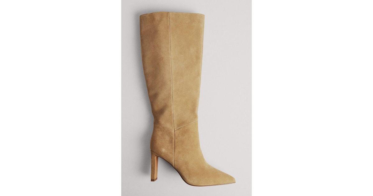 NA-KD Beige Suede Knee High Boots in Brown | Lyst