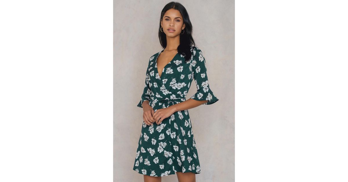 green flower wrap dress