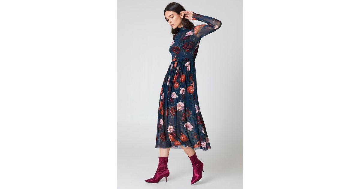 mesh ls midi dress