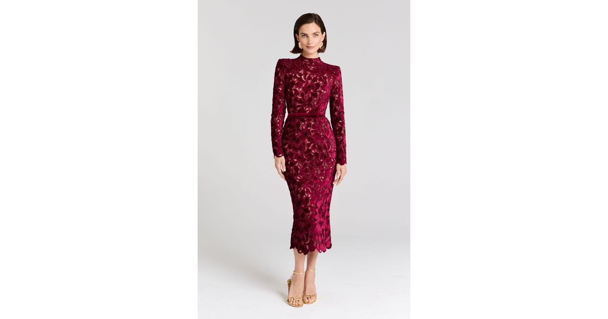 nadine merabi burgundy dress Diane in Red crafted from sheer burgundy
