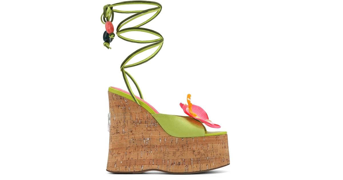 ★NAKED WOLFE★Sunflower ウェッジヒール14cm サンダル Sunflower Green Kid Suede