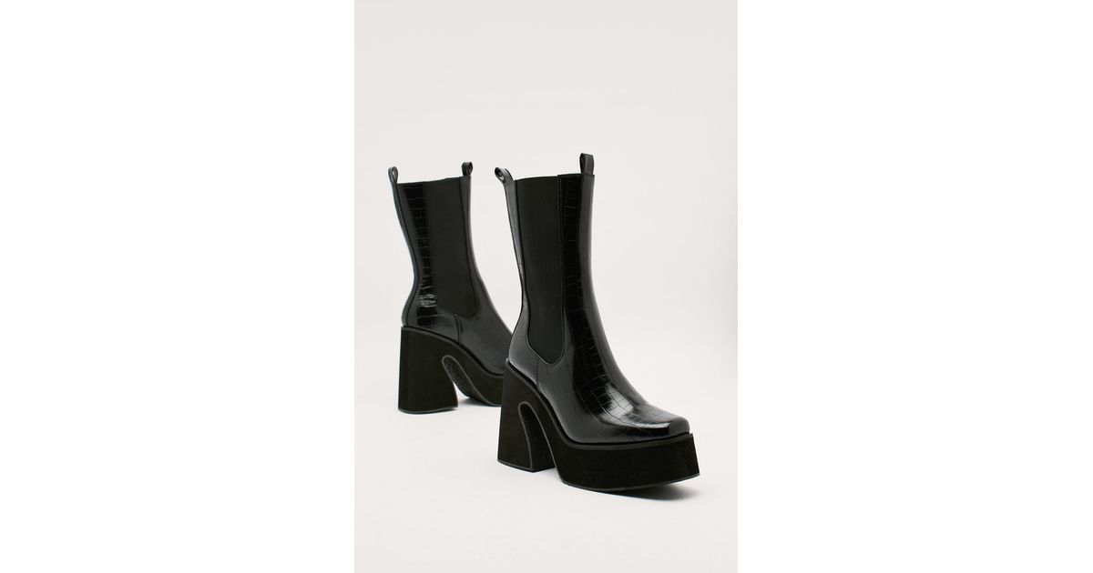Pu Croc Platform Flare Chelsea Boots 
