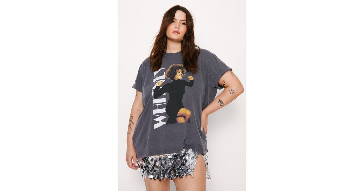 Nasty Gal Plus Size Whitney Houston Graphic Overdyed Oversized Tshirt