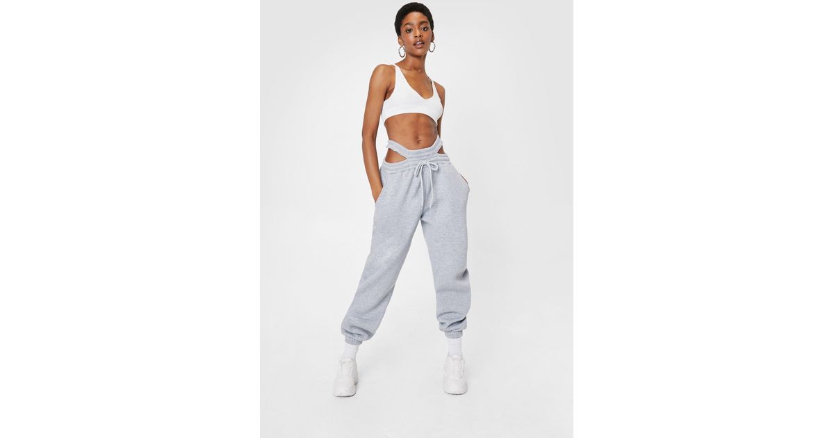 Cut Out Waist Oversized Joggers in Grey 