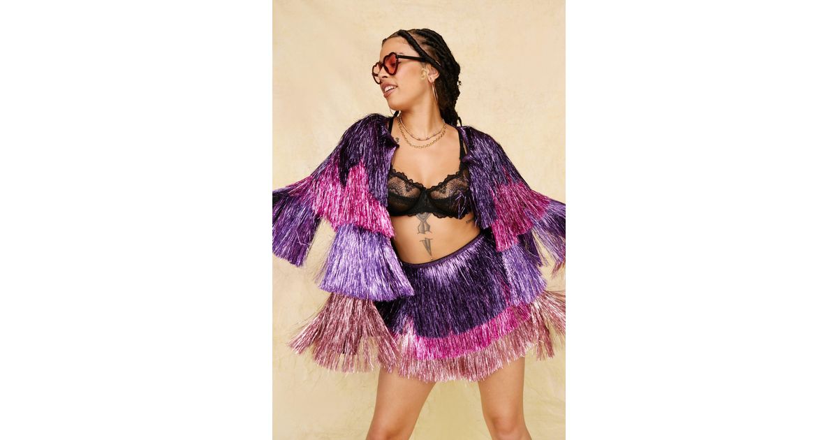 Nasty Gal Metallic Tiered Fringe Shorts 