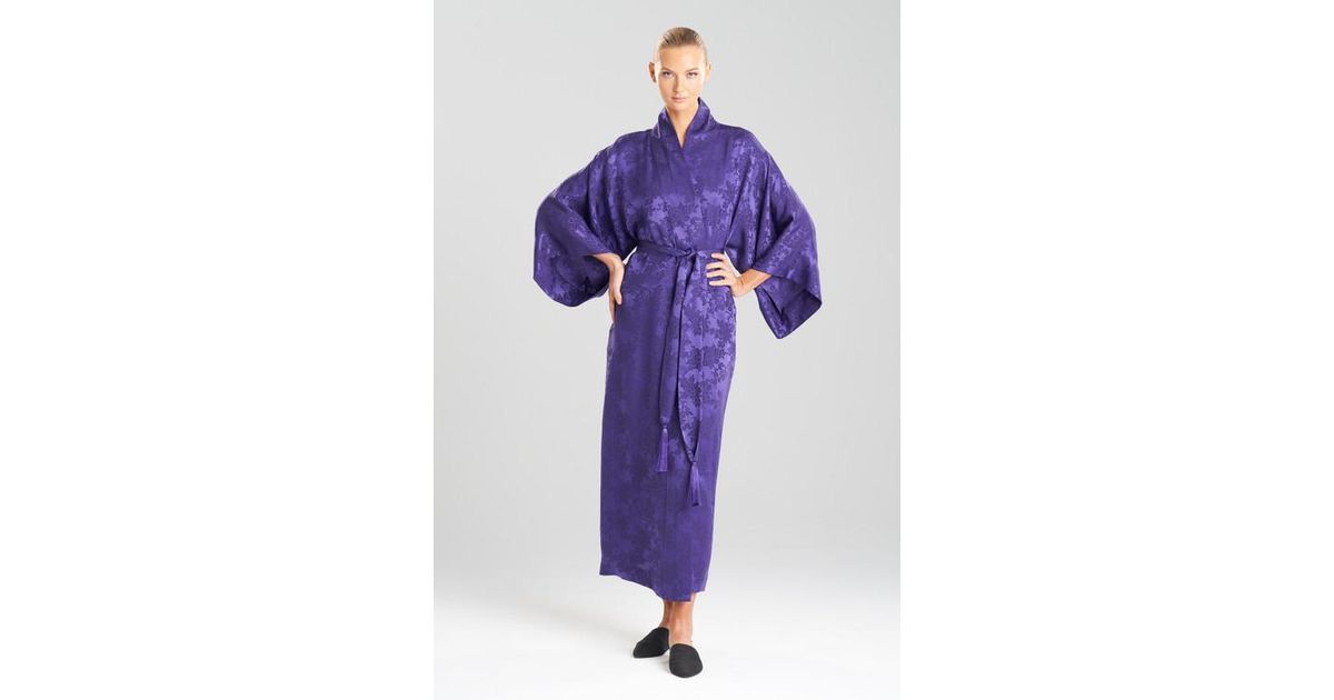 Natori Kurokawa Jacquard Long Silk Robe in Deep Purple (Blue) | Lyst