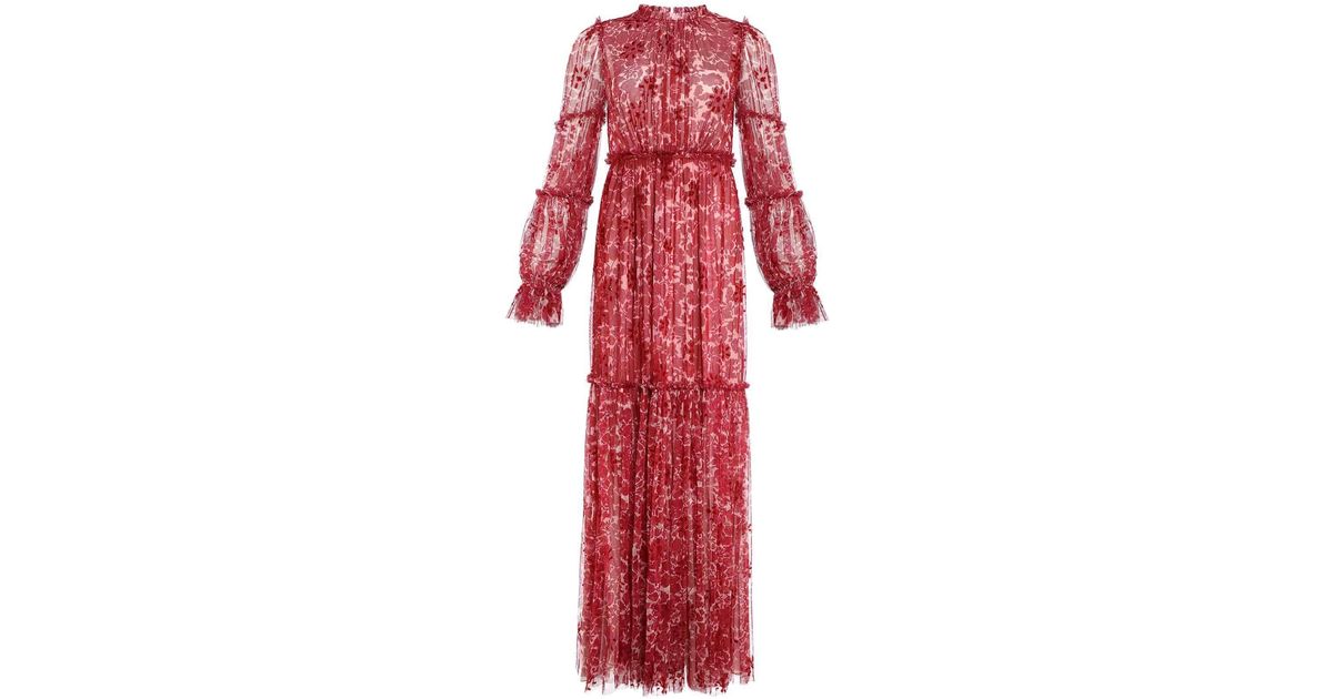 Needle & Thread Lace Anya Embellished Gown in Red - Lyst