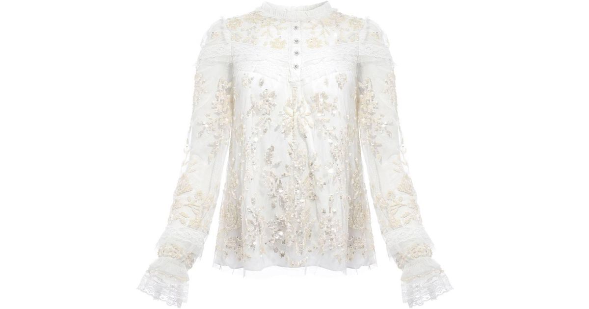 Needle & Thread Lace Ava Blouse in Ivory (White) - Lyst