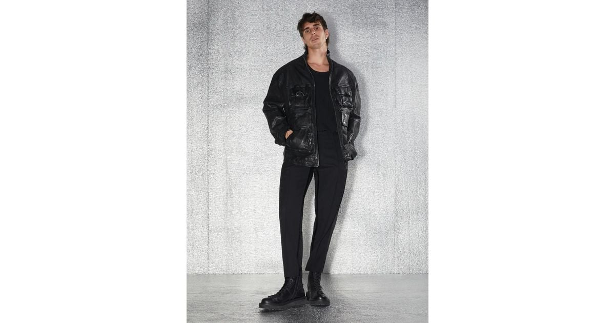 Neil Barrett Washed Leather Jacket in Black for Men | Lyst