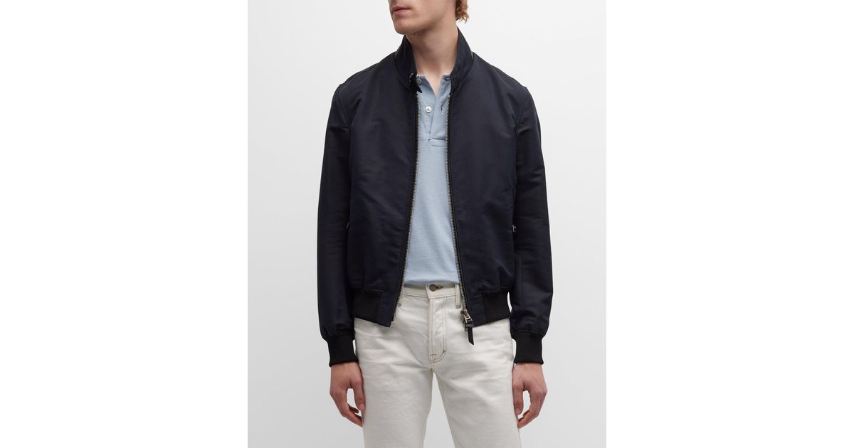 Tom Ford Harrington Cotton-silk Blouson Jacket in Blue for Men | Lyst