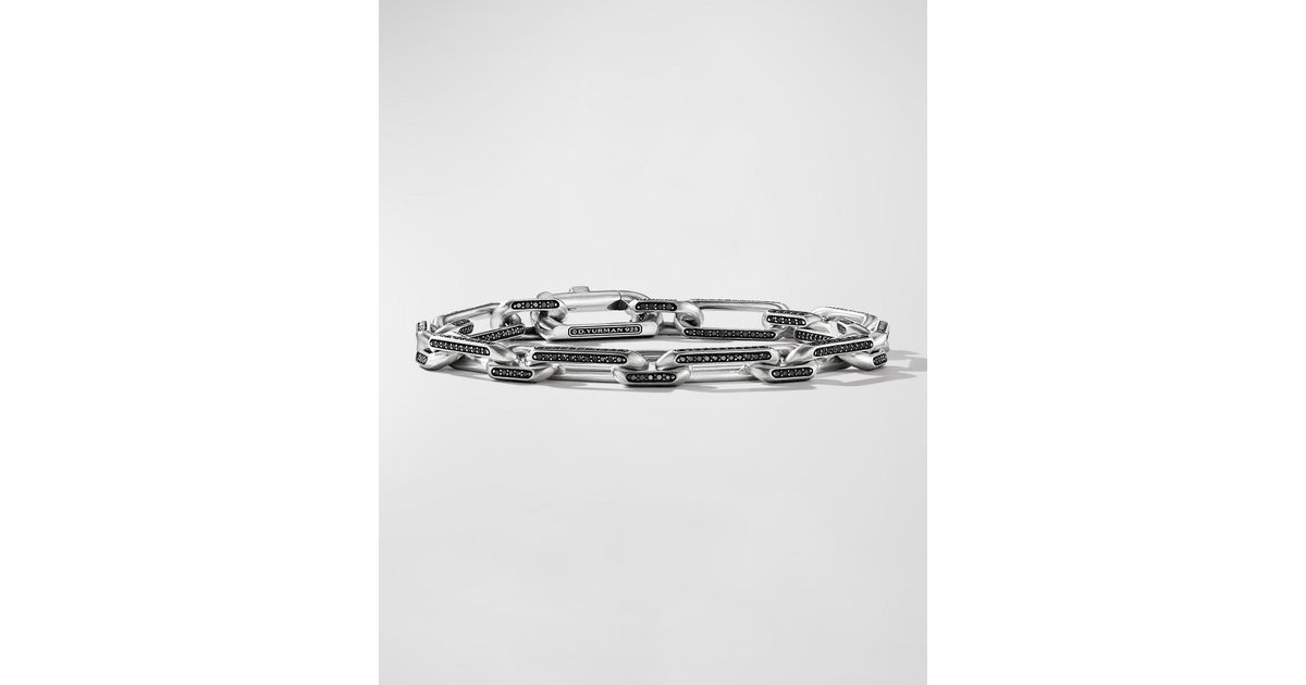 David Yurman Elongated Open Link Chain Bracelet With Black Diamonds In