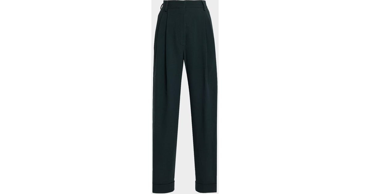 Dries Van Noten Partan Pleated Straight-Leg Ankle Pants in Blue | Lyst
