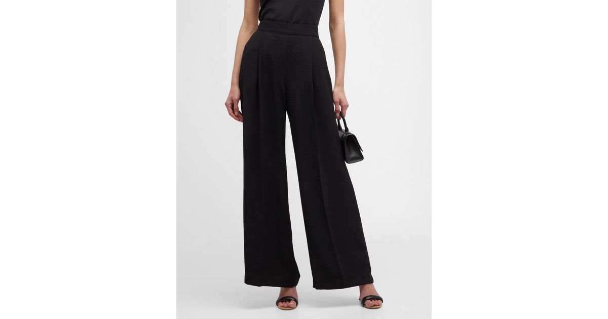Spanx Crepe Mid-rise Wide-leg Pants in Black | Lyst