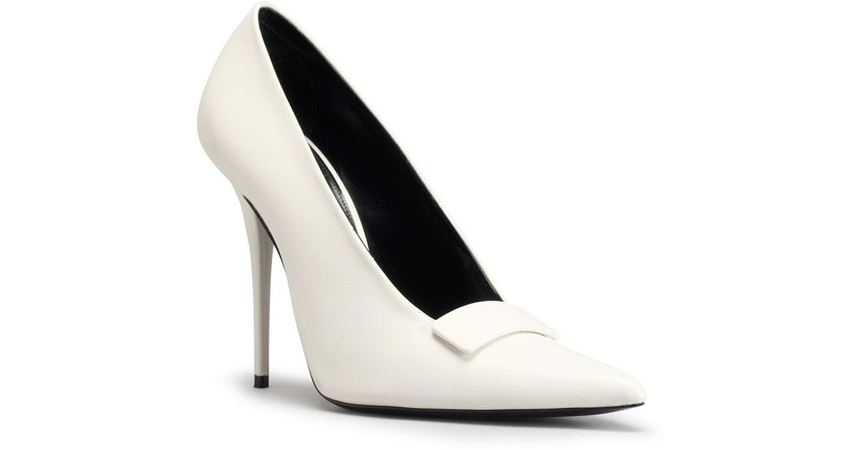 Saint Laurent Kayla Leather Buckle Pumps in White | Lyst