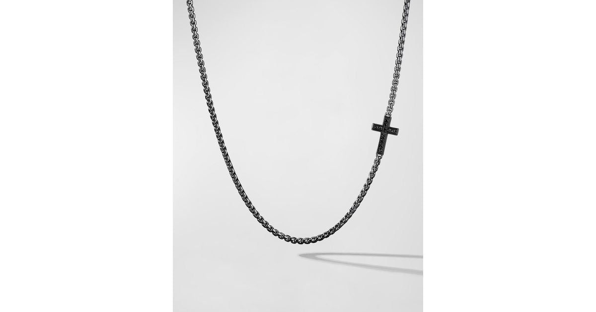 David Yurman Streamline Cross Station Necklace In Silver With Black