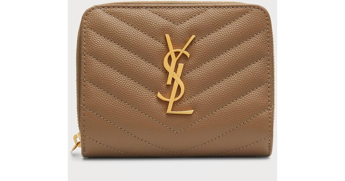 Saint Laurent Cassandre Matalassé Compact Zip Around Wallet in Brown Lyst