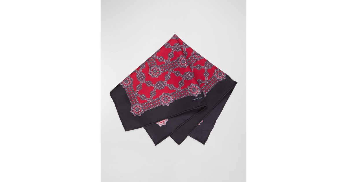Stefano Ricci Silk Medallion Pocket Square in Red for Men | Lyst