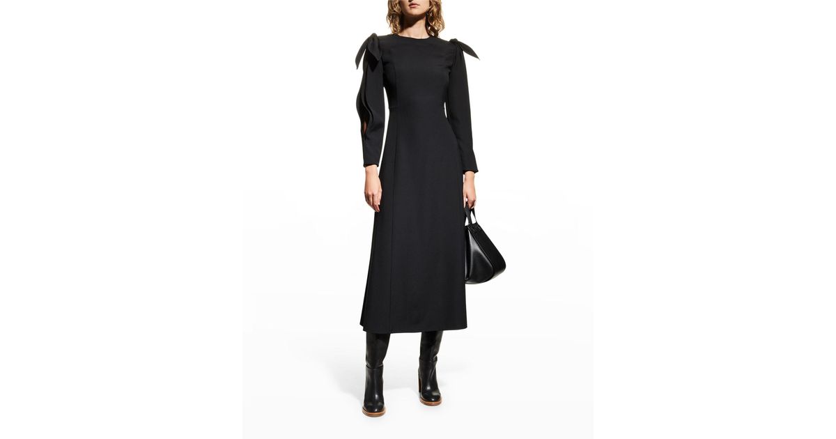 Gabriela Hearst Shea Bow Sleeve-slit Midi Dress in Black | Lyst
