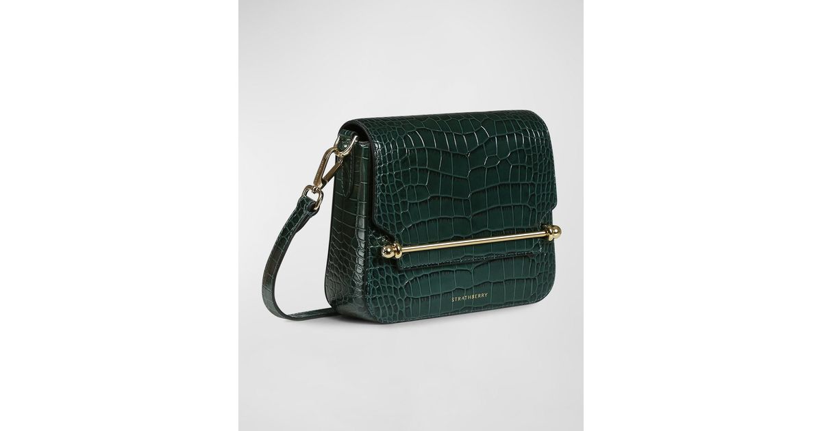 Strathberry Ace Mini Crocembossed Crossbody Bag in Green Lyst